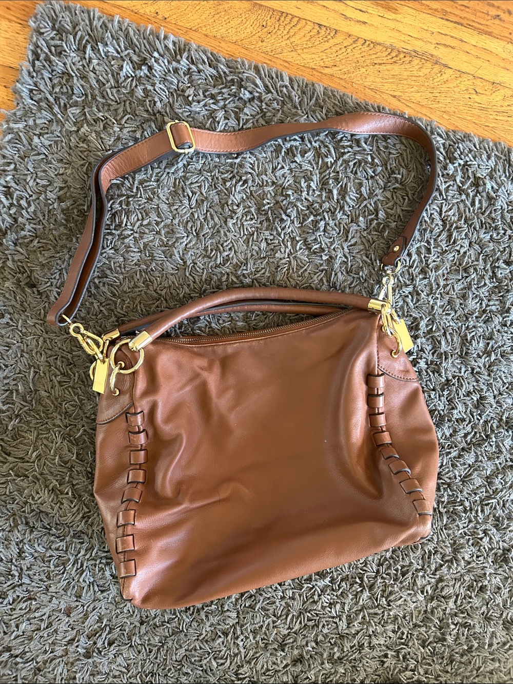Vince Camuto Kat Whiskey Brown Leather Convertible Hobo Shoulder Bag